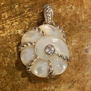 Judith Ripka Sea Shell Pendant/Enhancer Sterling Silver, Mother of Pearl and CZ